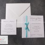 partecipazione matrimonio elegante con pizzo e nastro color tiffany