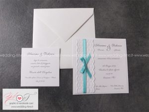 partecipazione matrimonio elegante con pizzo e nastro color tiffany