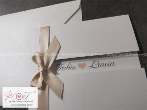 partecipazione matrimonio romantica elegante nastro raso rosa cipria