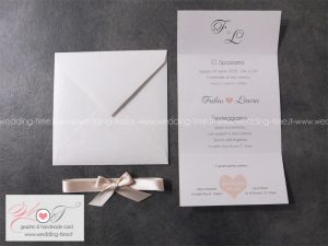 partecipazione matrimonio romantica elegante nastro raso rosa cipria