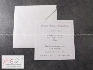 Partecipazione matrimonio moderna con stampa fronte retro e nastro in raso a decorazione. semplice e delicata