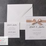 partecipazione matrimonio elegante pizzo e nastro rosa cipria