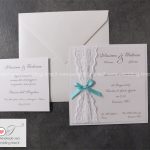 Partecipazione Matrimonio Elegante Raffinata con Pizzo e nastro in raso tiffany