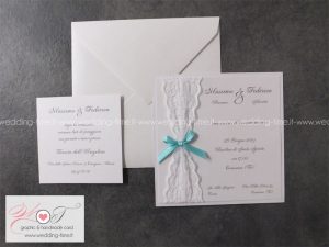 Partecipazione Matrimonio Elegante Raffinata con Pizzo e nastro in raso tiffany