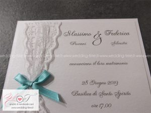 Partecipazione Matrimonio Elegante Raffinata con Pizzo e nastro in raso tiffany