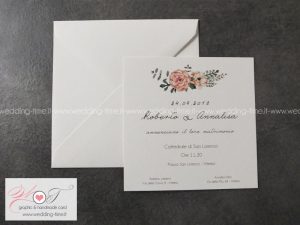 partecipazione matrimonio grafica fiori vintage rosa cipria shabby chic