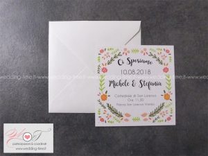 Partecipazione matrimonio con stile grafico e stampa di ispirazione shabby e campestre
