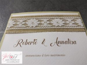 Partecipazione matrimonio shabby chic rustic con yuta e pizzo