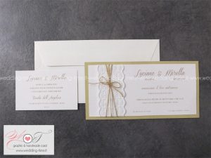 Partecipazione matrimonio shabby chic con pizzo e spago, elegante e raffinata
