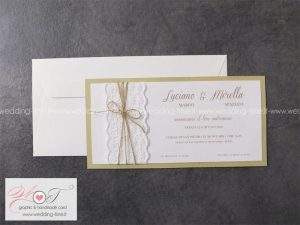 Partecipazione matrimonio shabby chic con pizzo e spago, elegante e raffinata