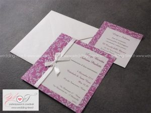 partecipazione matrimonio classica elegante con nastrino e grafica floreale