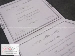 partecipazione matrimonio elegante con pizzo macramè e nastro