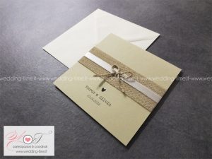 partecipazione matrimonio shabby chic con yuta e nastro