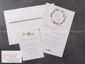 Partecipazione matrimonio grafica vintage floreale colori pastello