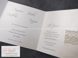 partecipazione matrimonio elegante raffinata pizzo nastro tortora
