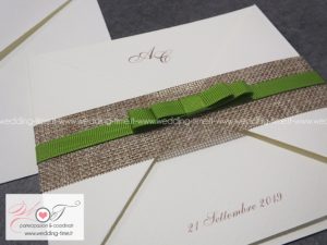 partecipazione nozze shabby chic con fascia in yuta e fiocco piatto deluxe